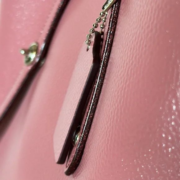 Coach 58850 Market Tote Pebble Leather Glitter Pink Rose Polished Silver Hangbag - Picture 6 of 10